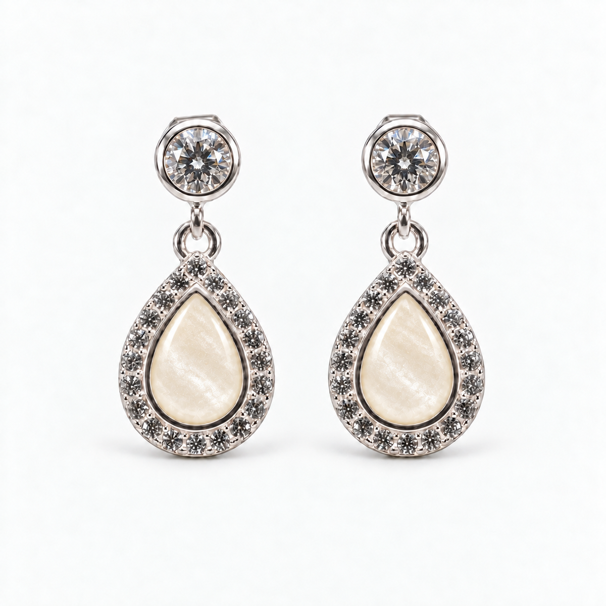 crystal halo teardrop ashes earrings — Pearl, hidden ashes