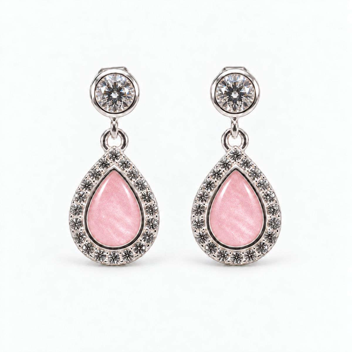 crystal halo teardrop ashes earrings — Pink, hidden ashes