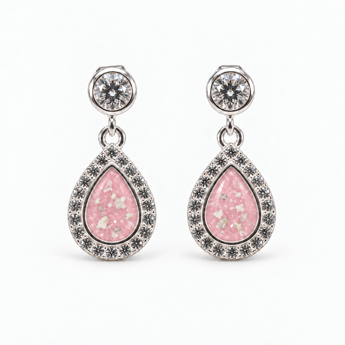 crystal halo teardrop ashes earrings — Pink, visible ashes