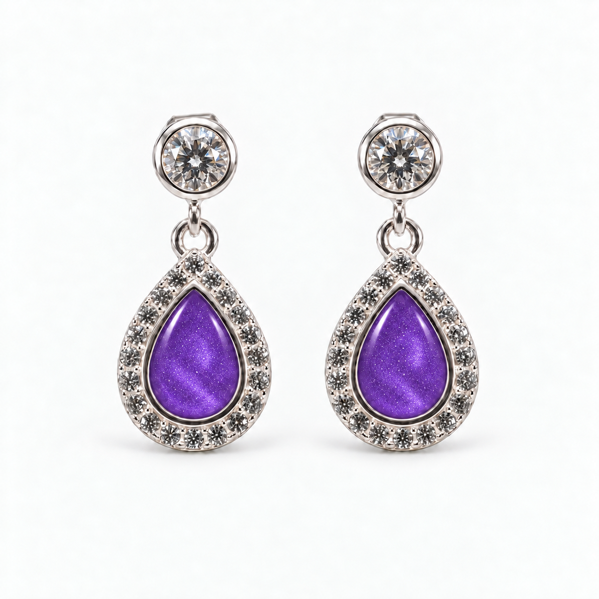 crystal halo teardrop ashes earrings — Purple, hidden ashes