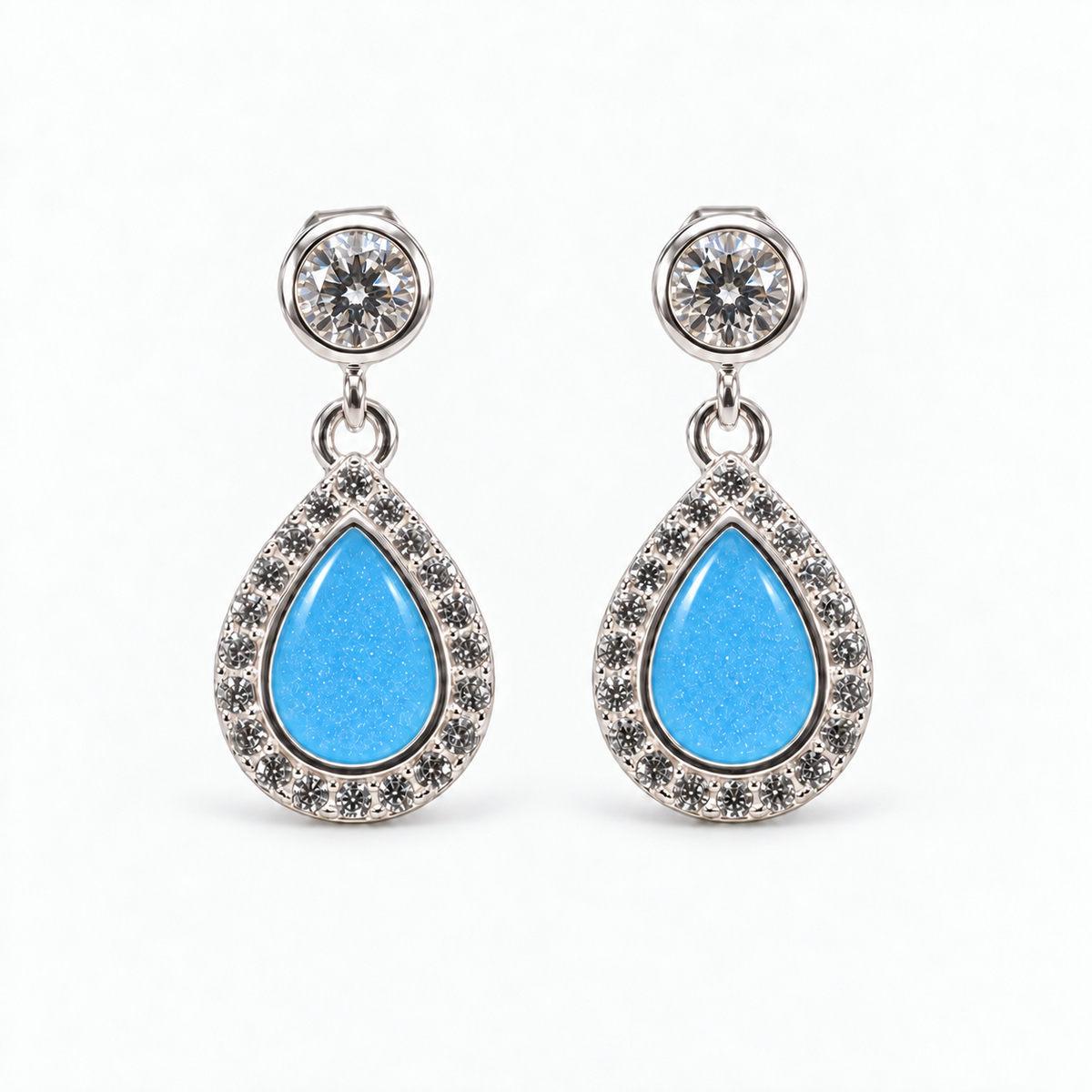 Crystal Halo Teardrop Ashes Earrings — Sky Blue, hidden ashes