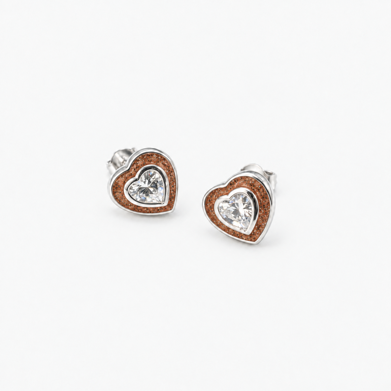 Crystal Heart Ashes Earrings — Copper, visible ashes