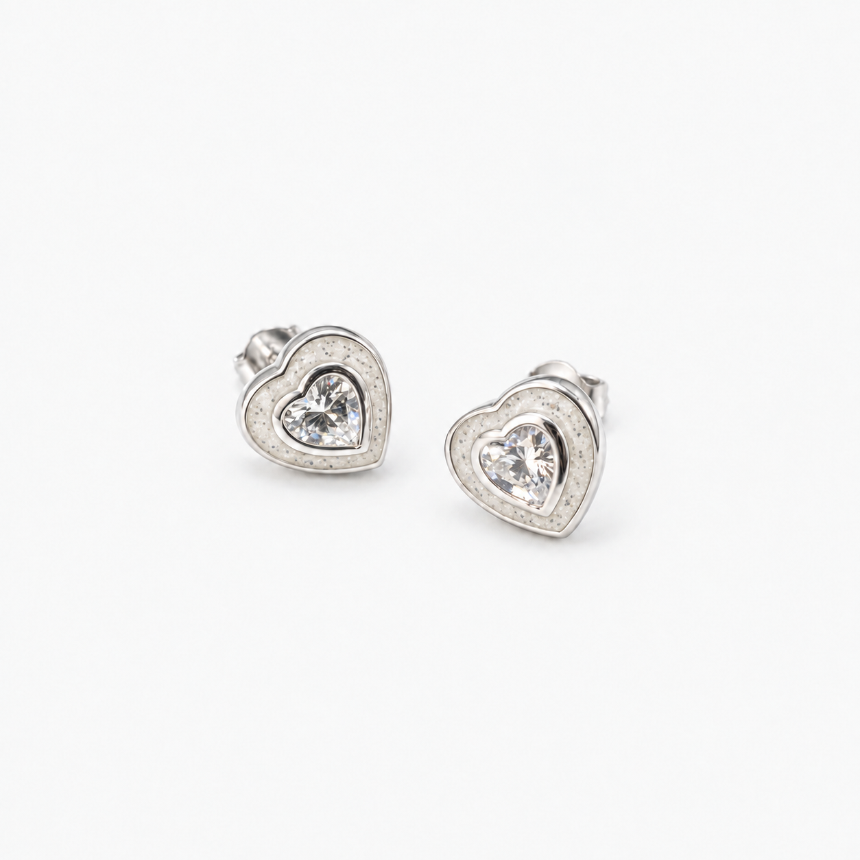 Crystal Heart Ashes Earrings — Pearl, visible ashes