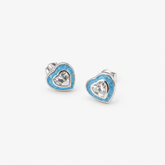 Crystal Heart Ashes Earrings in Sky Blue with visible inclusions