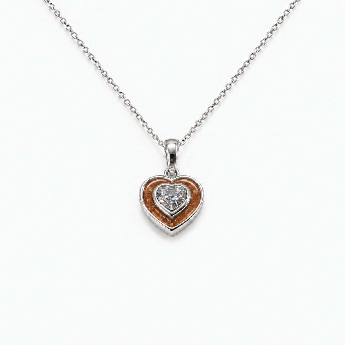 Crystal Heart Ashes Necklace — Copper, visible ashes