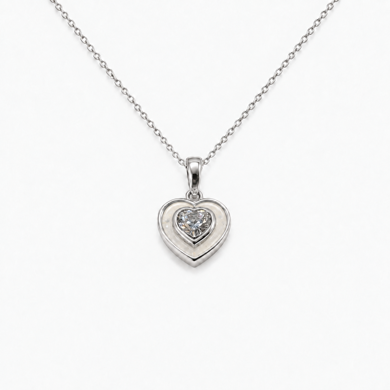 Crystal Heart Ashes Necklace — Pearl, visible ashes