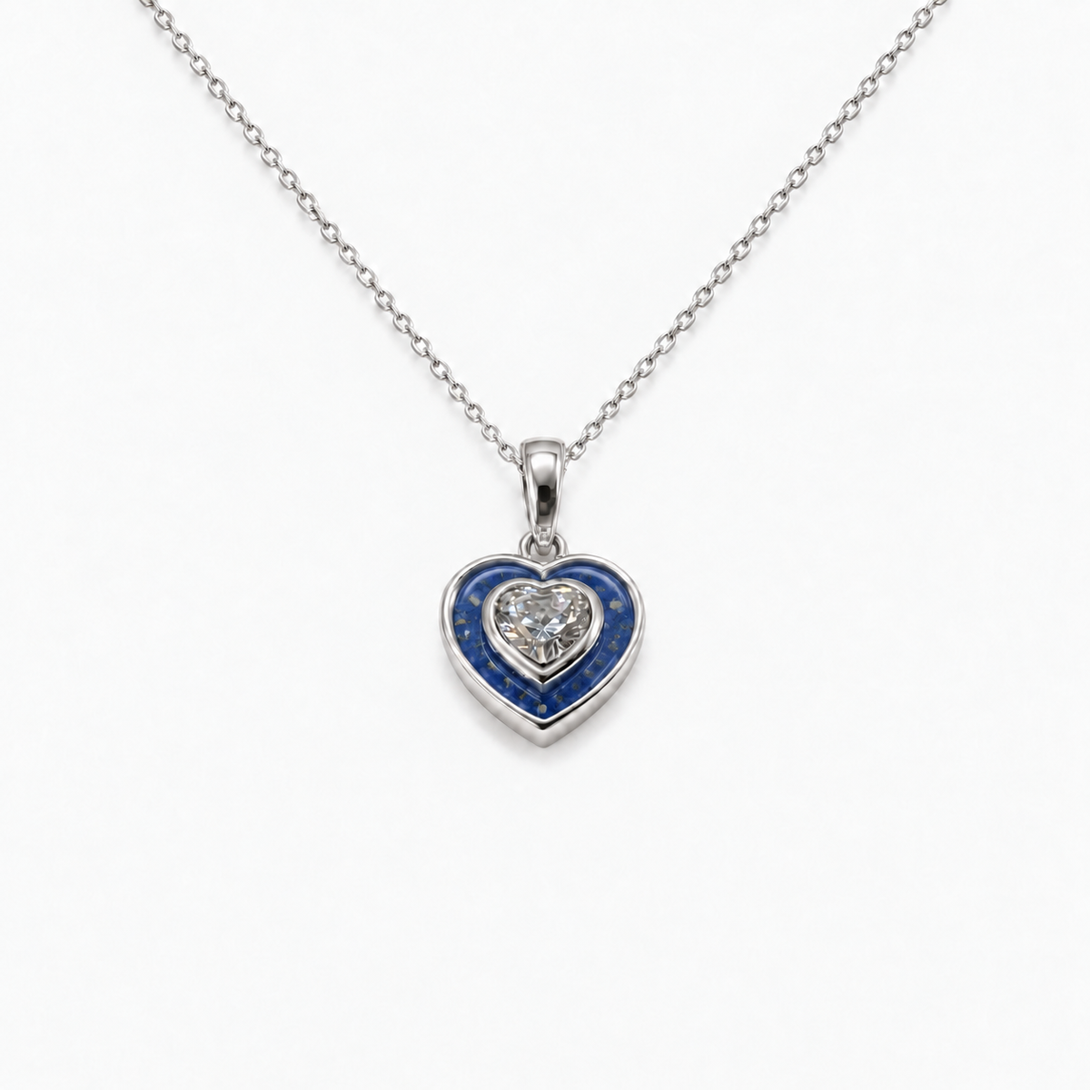 Crystal Heart Ashes Necklace — Sapphire, visible ashes