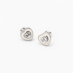Crystal Heart Breast Milk Earrings in sterling silver with natural milk resin — illustrative preview