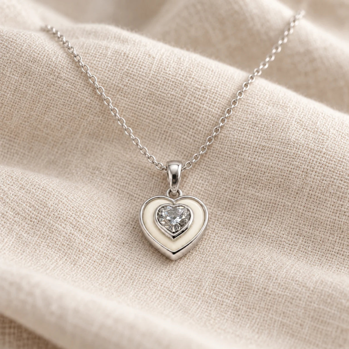 Crystal Heart Breast Milk Necklace on pale linen — illustrative preview