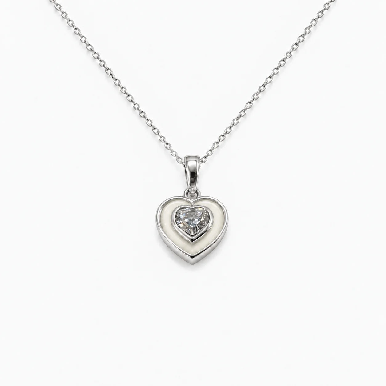 Crystal Heart Breast Milk Necklace in sterling silver with natural milk resin — illustrative preview