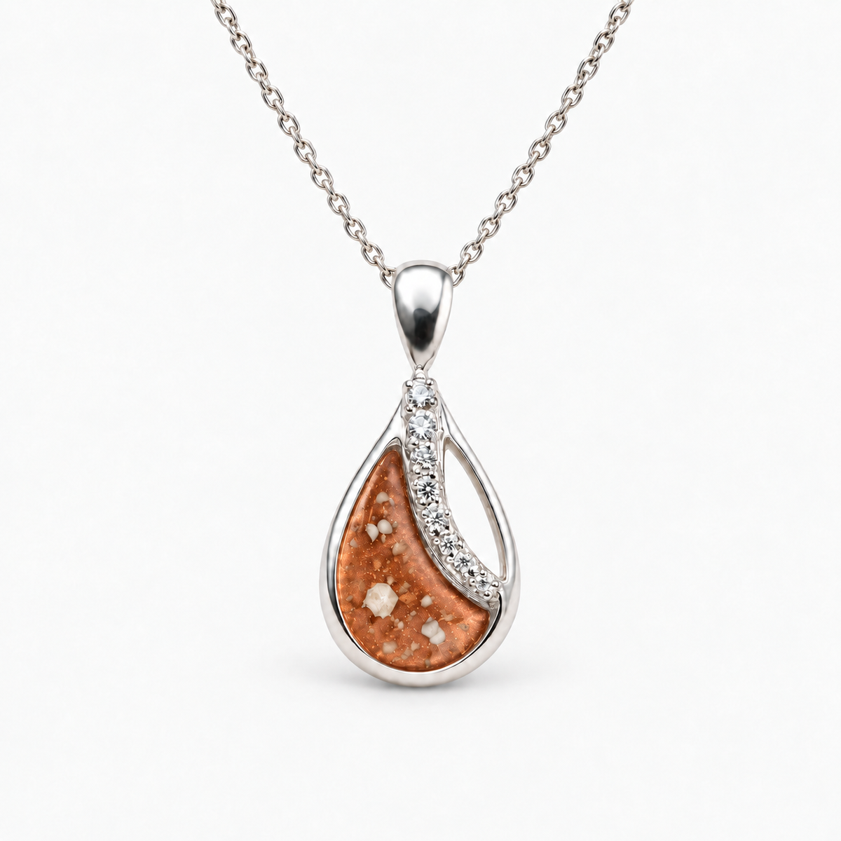 crystal sweep teardrop ashes necklace — Copper, visible ashes