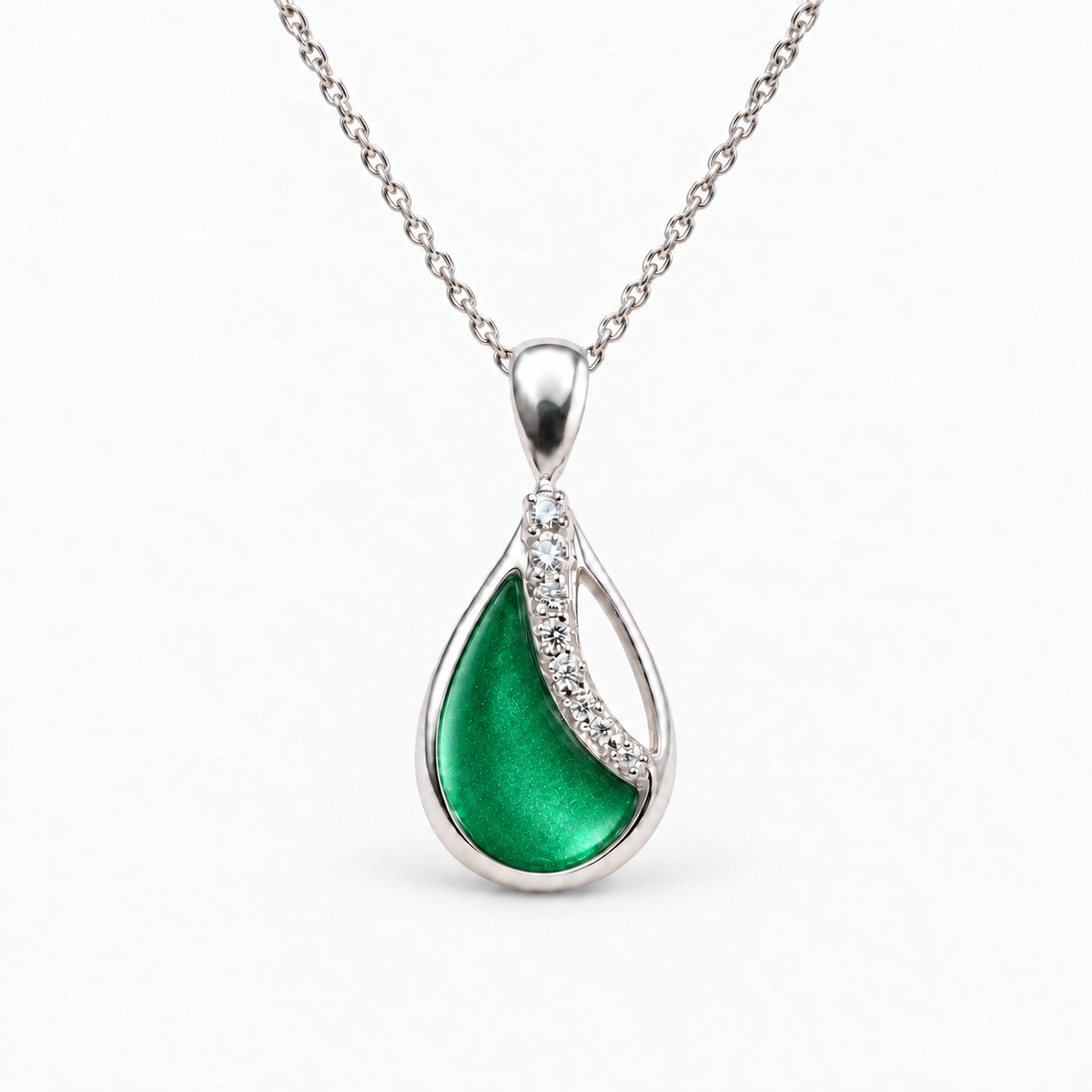 crystal sweep teardrop ashes necklace — Emerald, hidden ashes