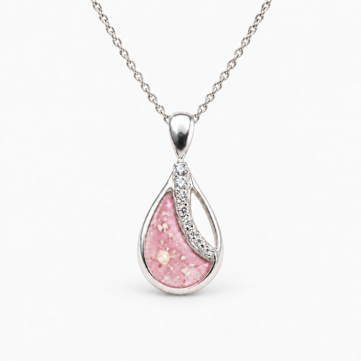 crystal sweep teardrop ashes necklace — Pink, visible ashes