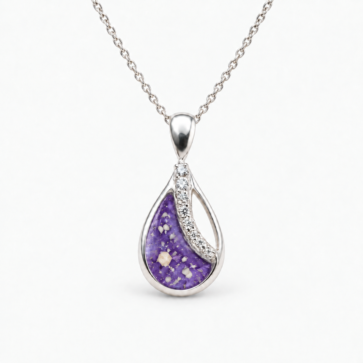 crystal sweep teardrop ashes necklace — Purple, visible ashes