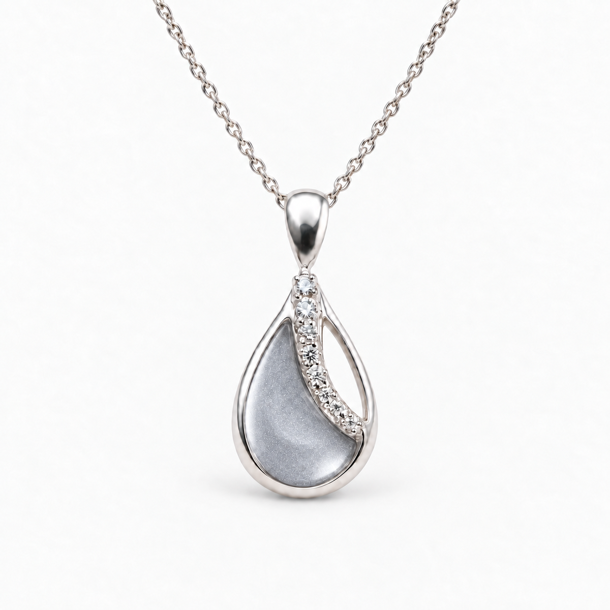 crystal sweep teardrop ashes necklace — Silver, hidden ashes