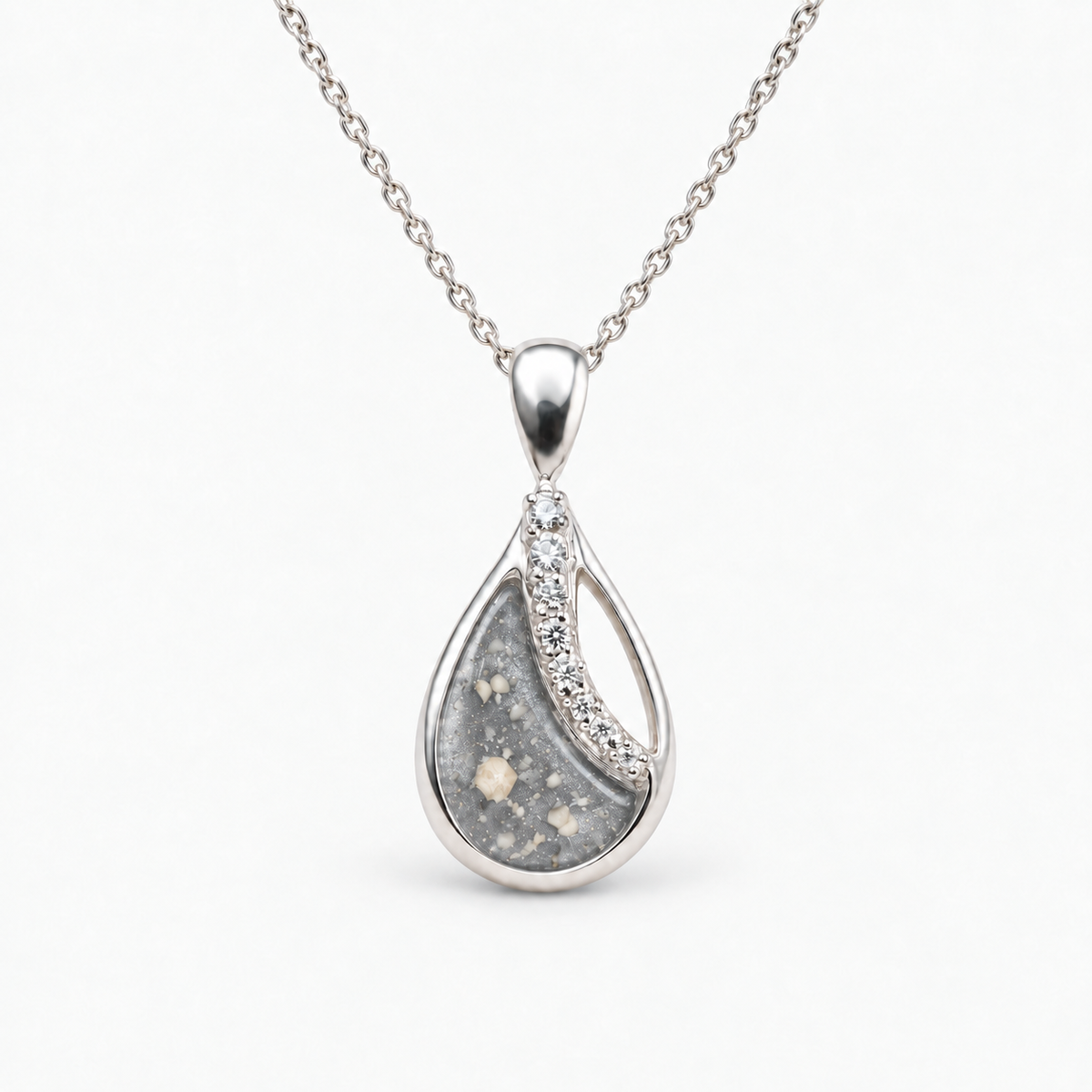 crystal sweep teardrop ashes necklace — Silver, visible ashes