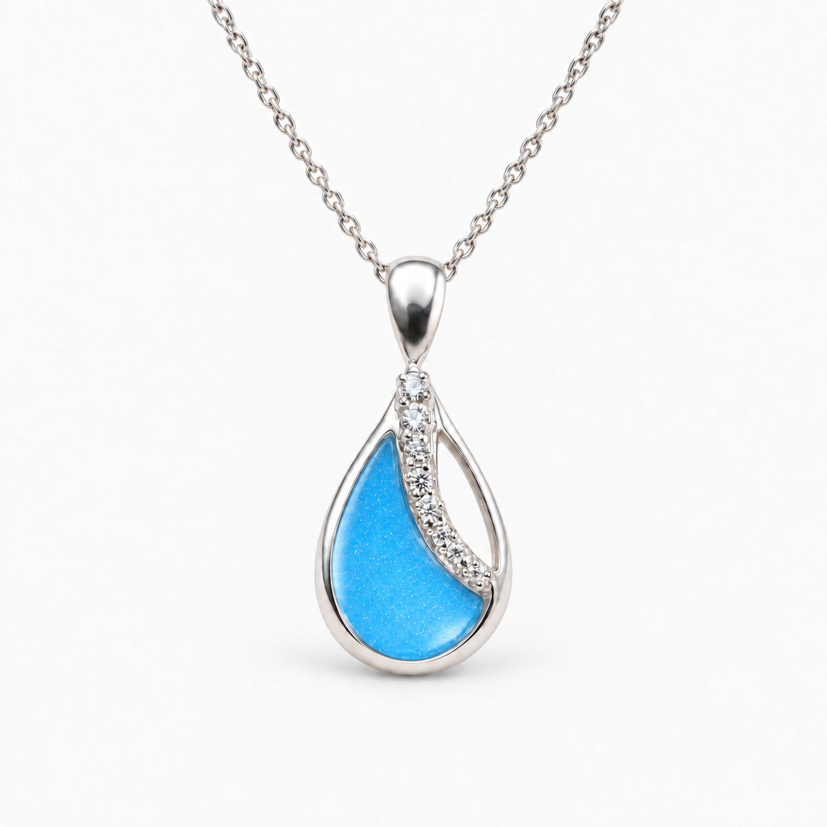 Crystal Sweep Teardrop Ashes Necklace — Sky Blue, hidden ashes