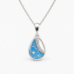 Crystal Sweep Teardrop Ashes Necklace — Sky Blue, visible ashes