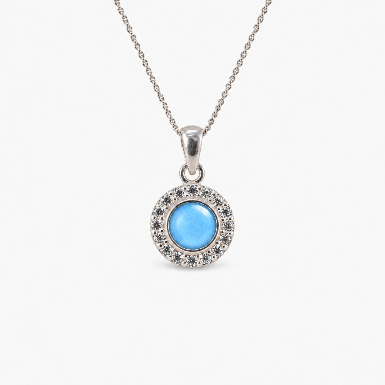Dainty Halo Ashes Necklace in Sky Blue with hidden inclusions