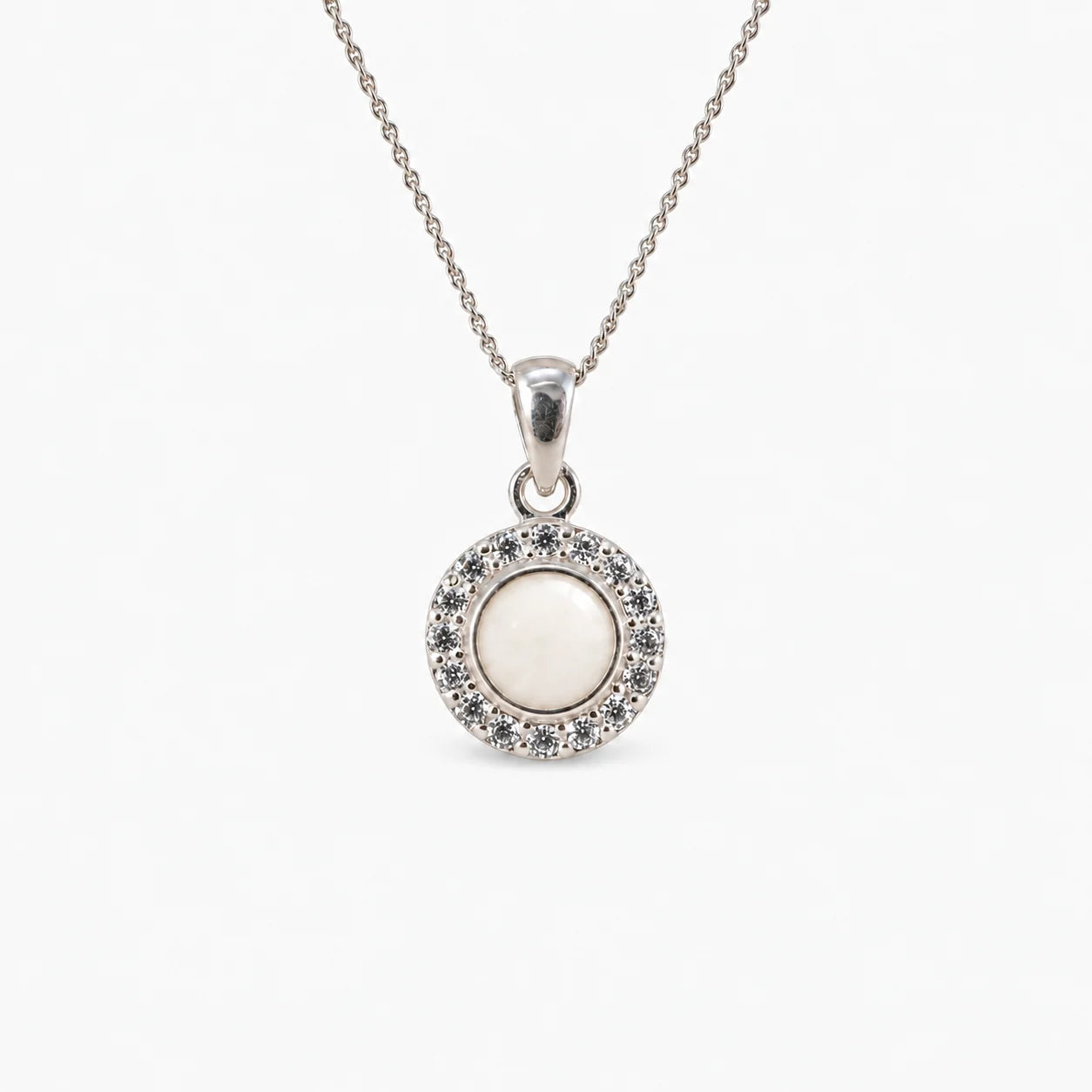 Dainty Halo Breast Milk Necklace in sterling silver with natural milk resin — illustrative preview