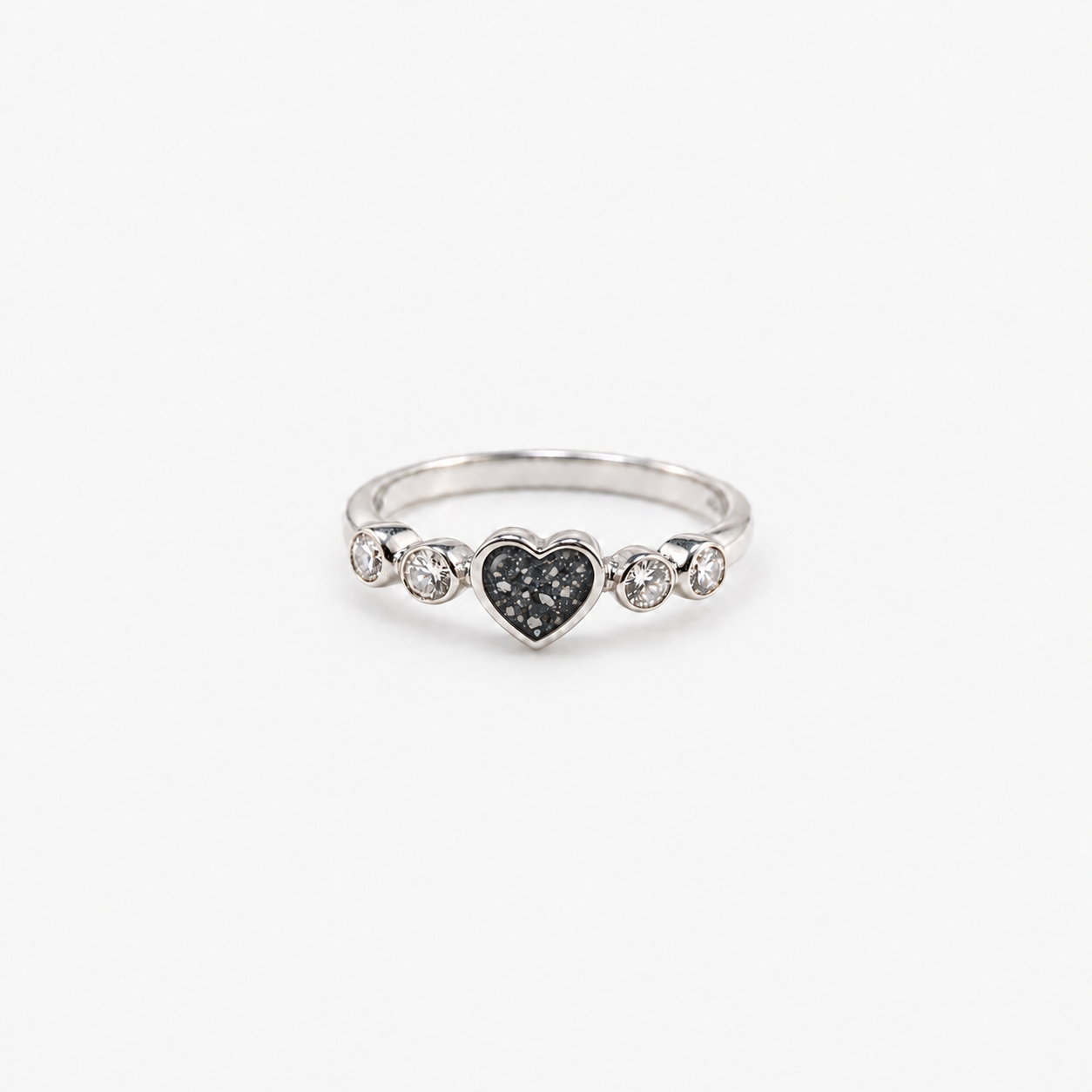 Dainty Heart Ashes Ring — Midnight, visible ashes