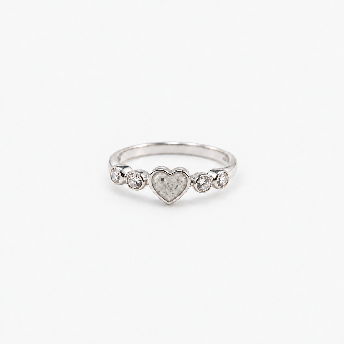 Dainty Heart Ashes Ring — Pearl, visible ashes