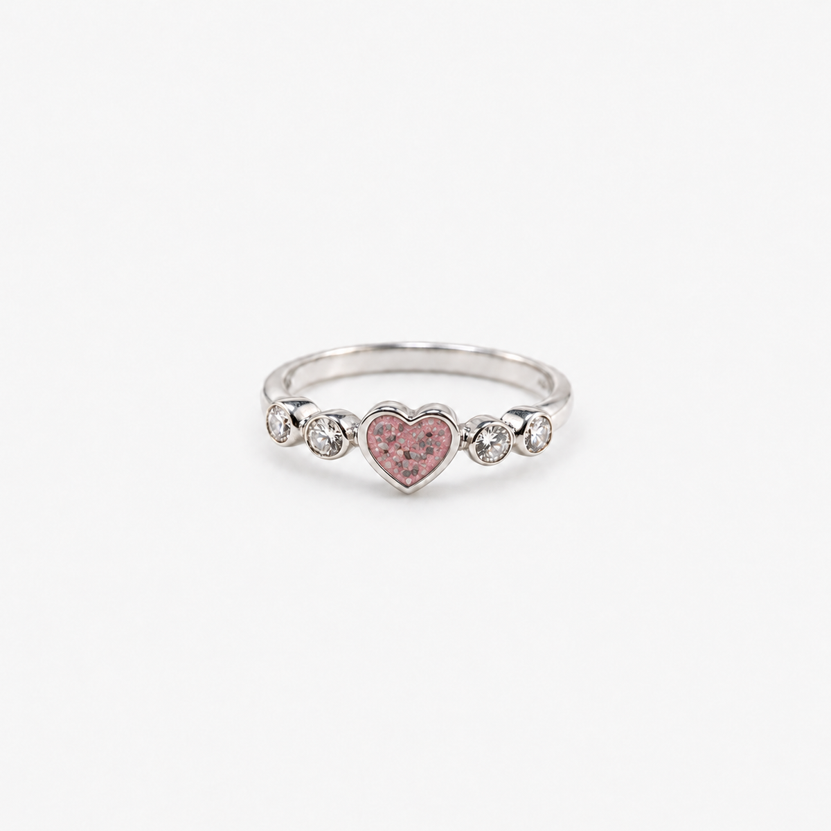 Dainty Heart Ashes Ring — Pink, visible ashes
