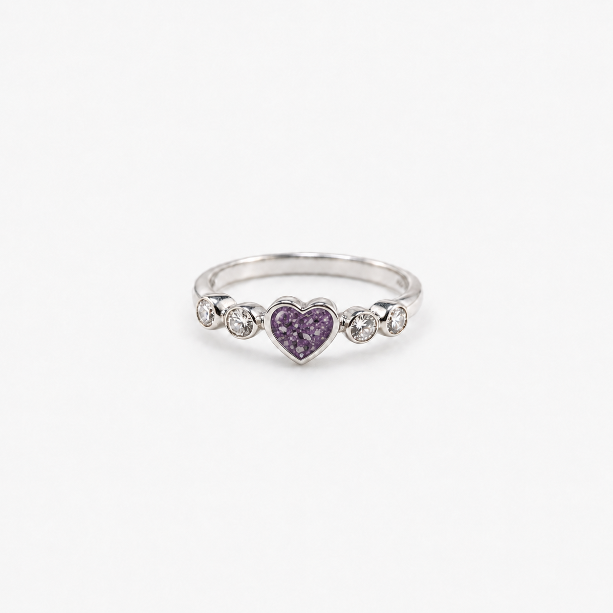 Dainty Heart Ashes Ring — Purple, visible ashes