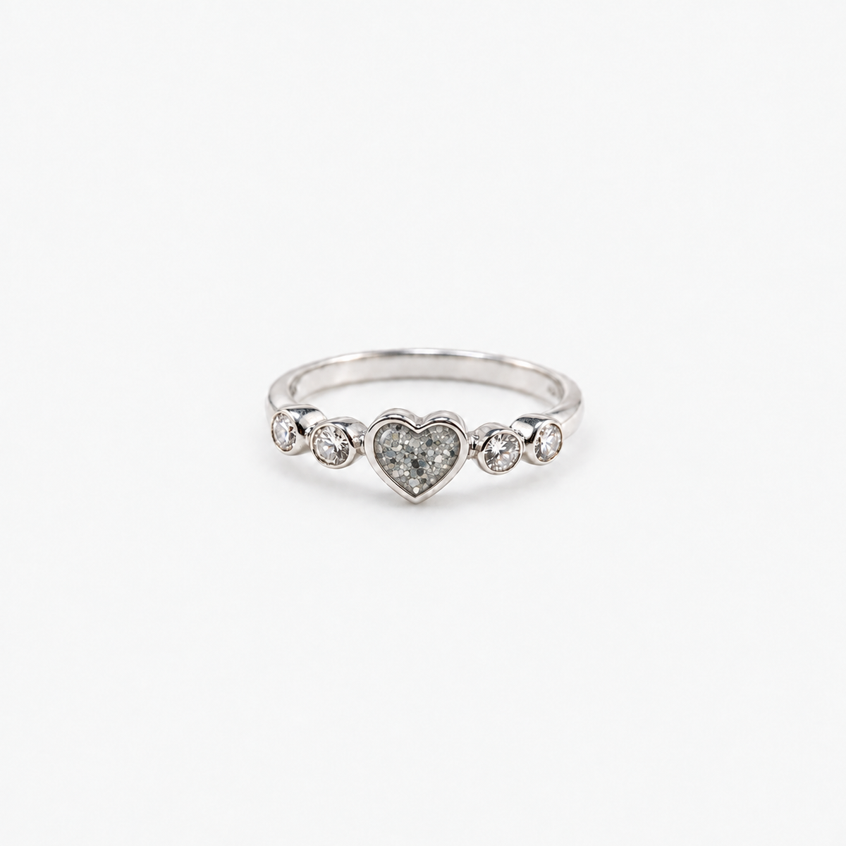 Dainty Heart Ashes Ring — Silver, visible ashes