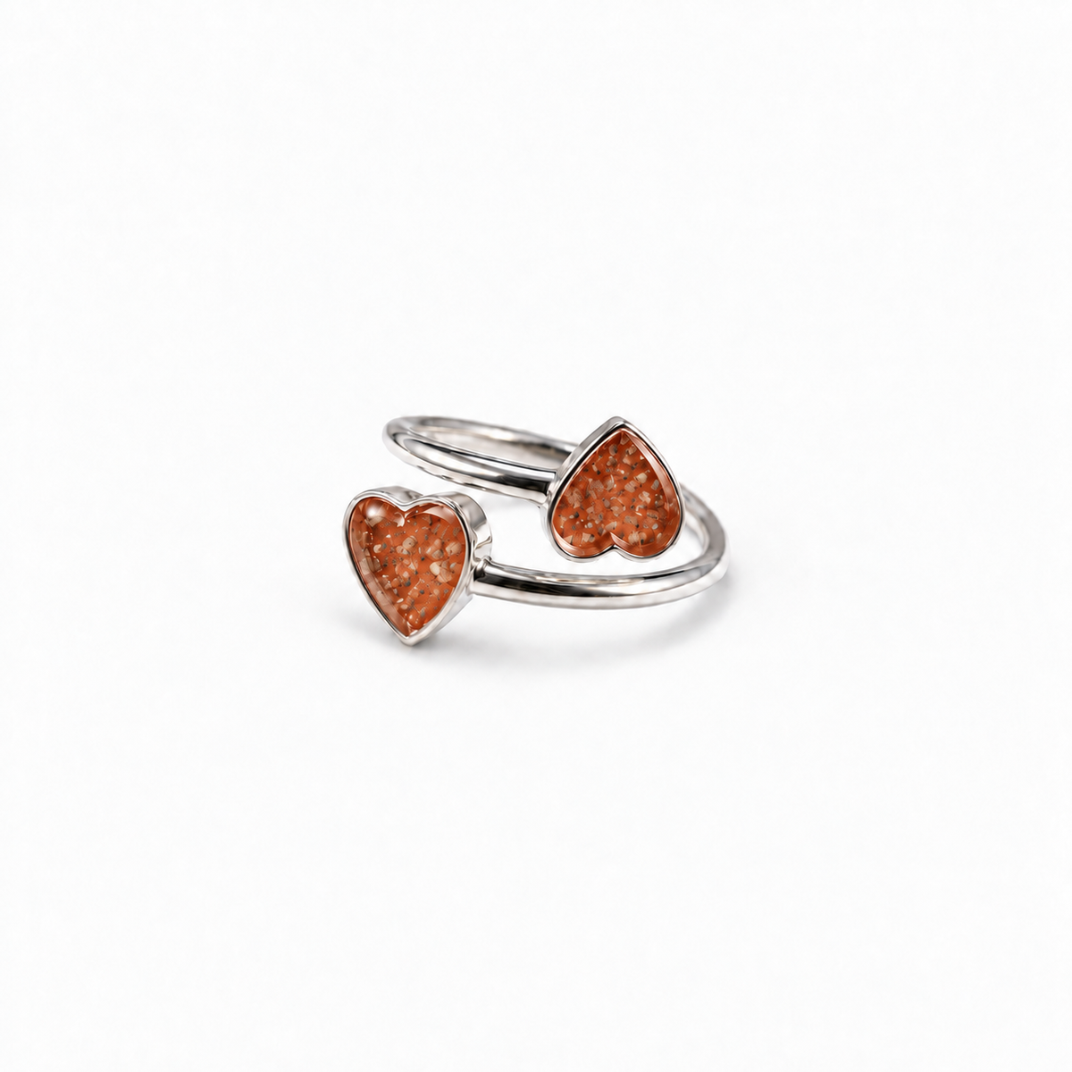 Double Heart Ashes Ring in Copper with visible ashes