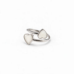 Double Heart Breast Milk Ring in sterling silver with natural milk resin — illustrative preview