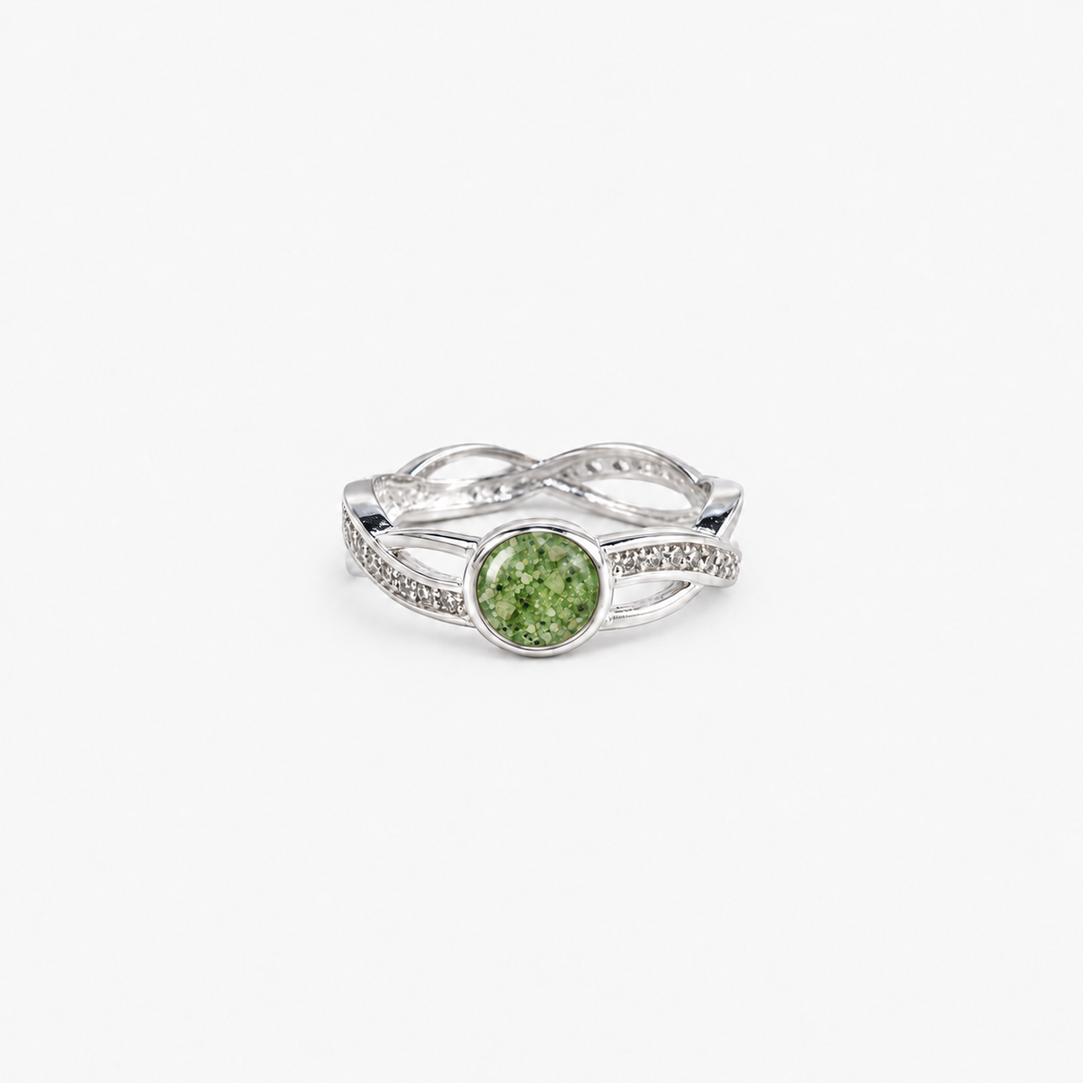 Entwined Ashes Ring — Apple Green, visible ashes