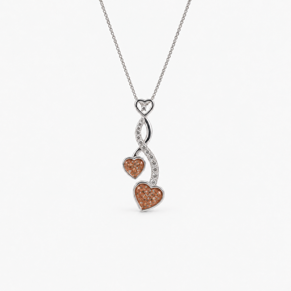 Entwined Hearts Ashes Necklace — Copper, visible ashes