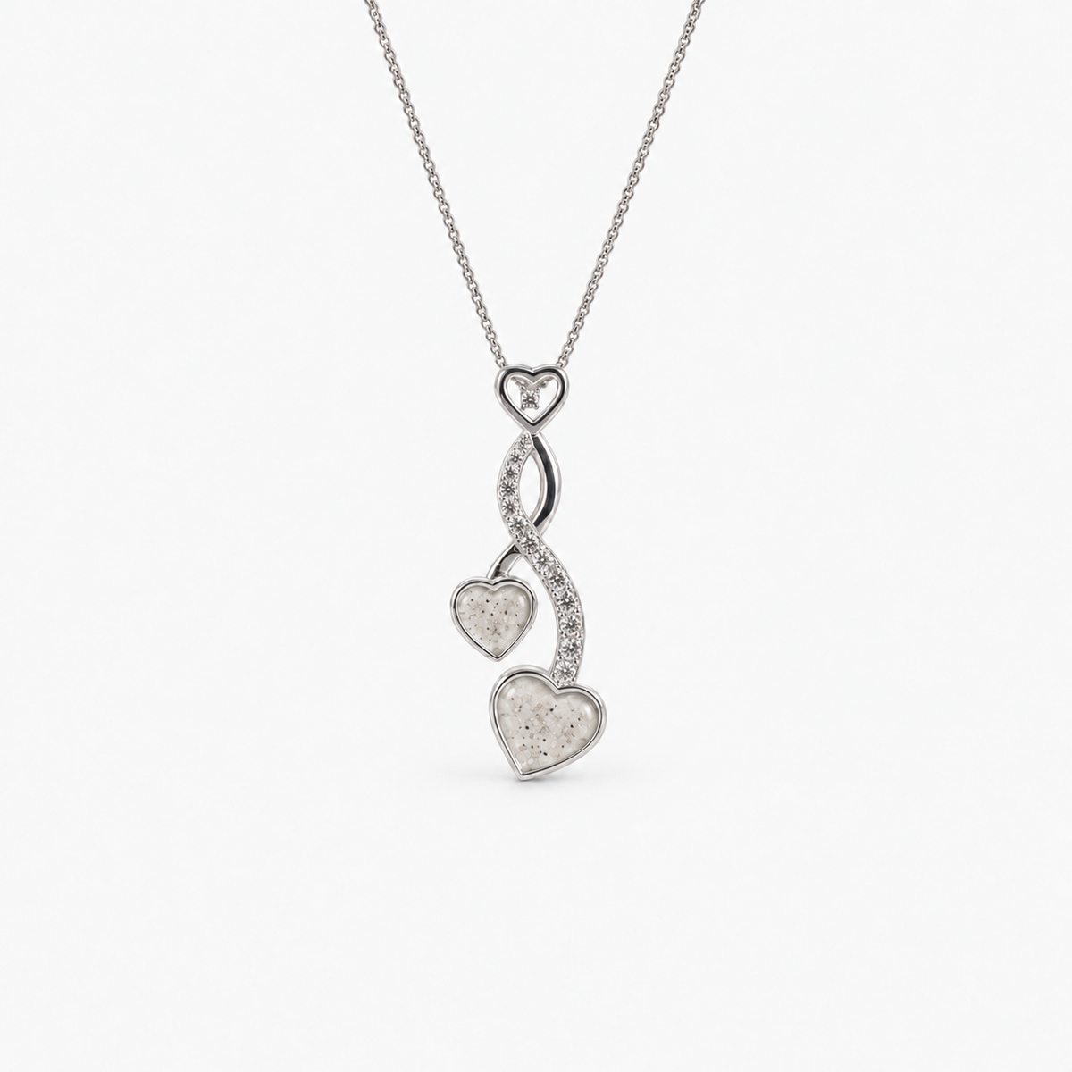 Entwined Hearts Ashes Necklace — Pearl, visible ashes