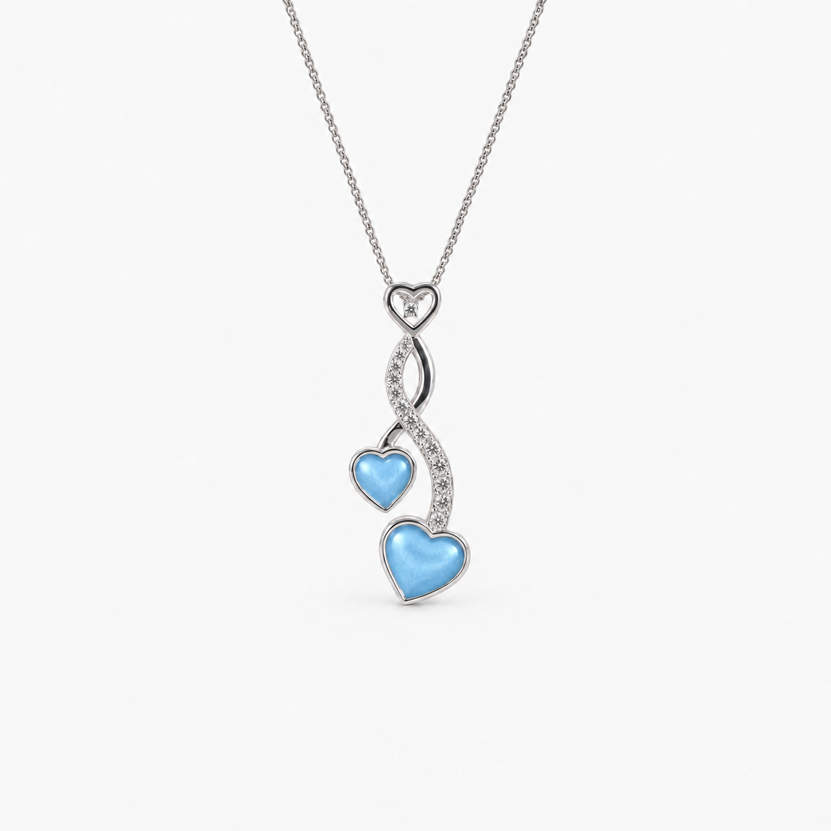 Entwined Hearts Ashes Necklace — Sky Blue, hidden ashes