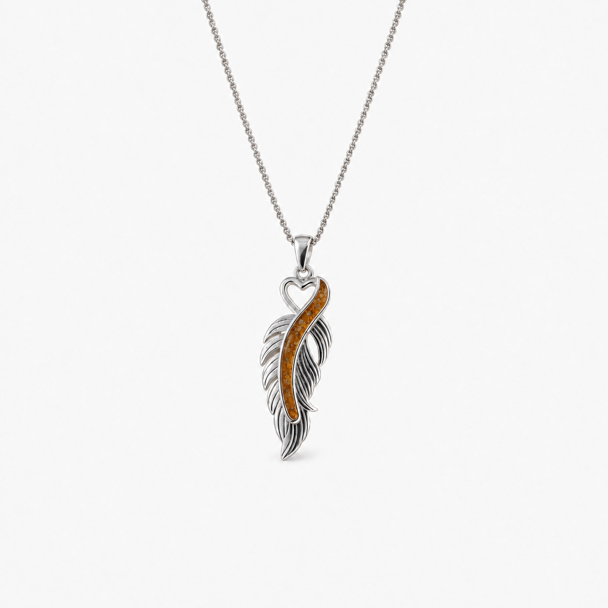 Feather Ashes Necklace — Amber, visible ashes