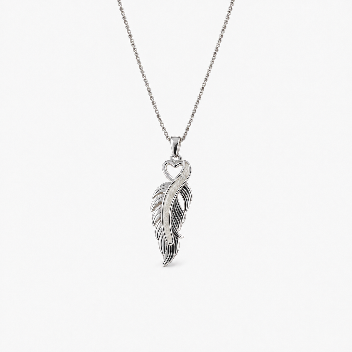 Feather Ashes Necklace — Pearl, visible ashes