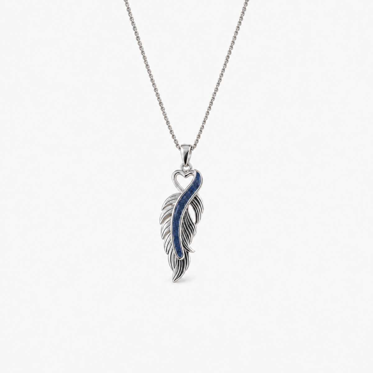 Feather Ashes Necklace — Sapphire, visible ashes