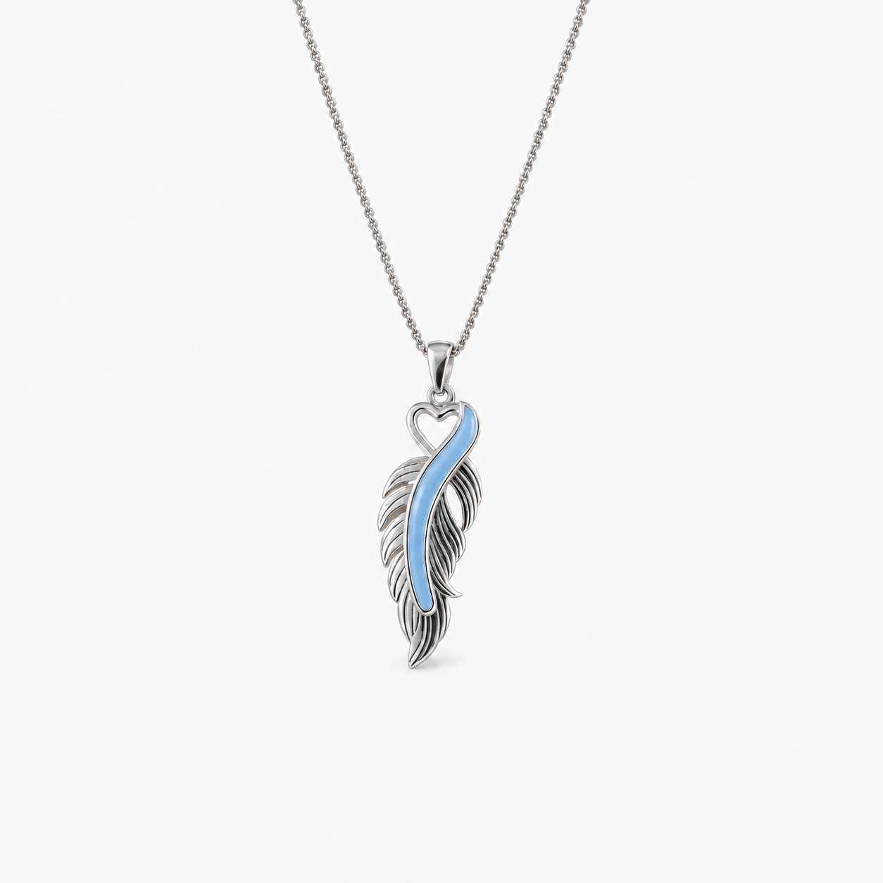 Feather Ashes Necklace — Sky Blue, hidden ashes