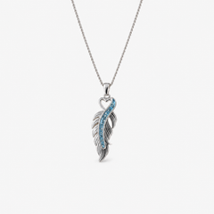 Feather Ashes Necklace — Sky Blue, visible ashes