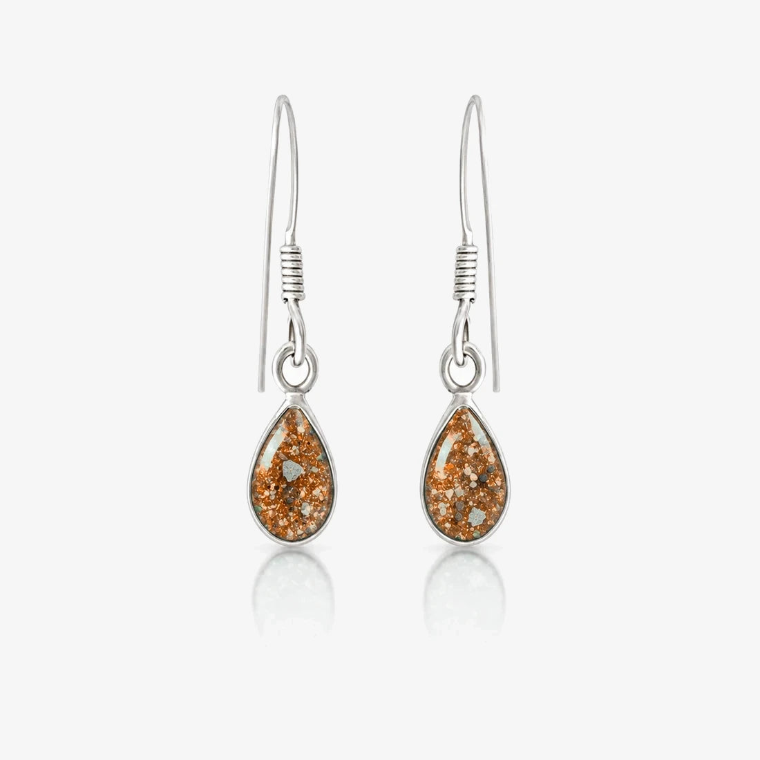 Tear Drop Ashes Earrings in Amber with visible inclusions