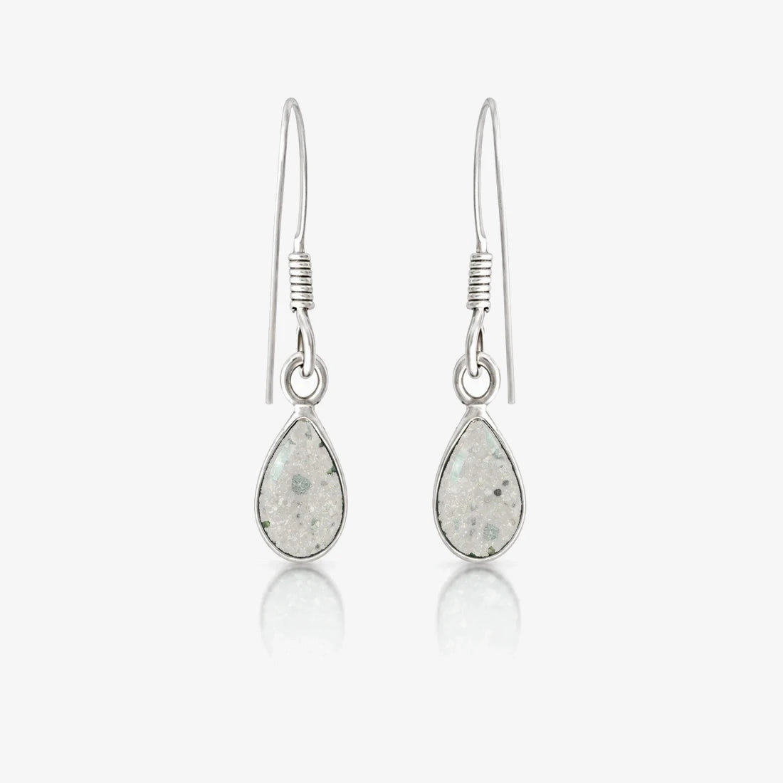 Tear Drop Ashes Earrings in Pearl with visible inclusions