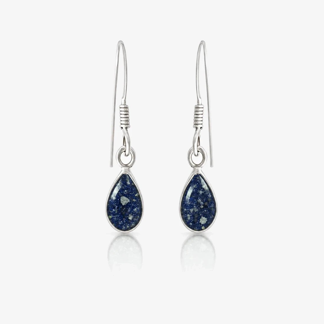 Tear Drop Ashes Earrings in Sapphire with visible inclusions