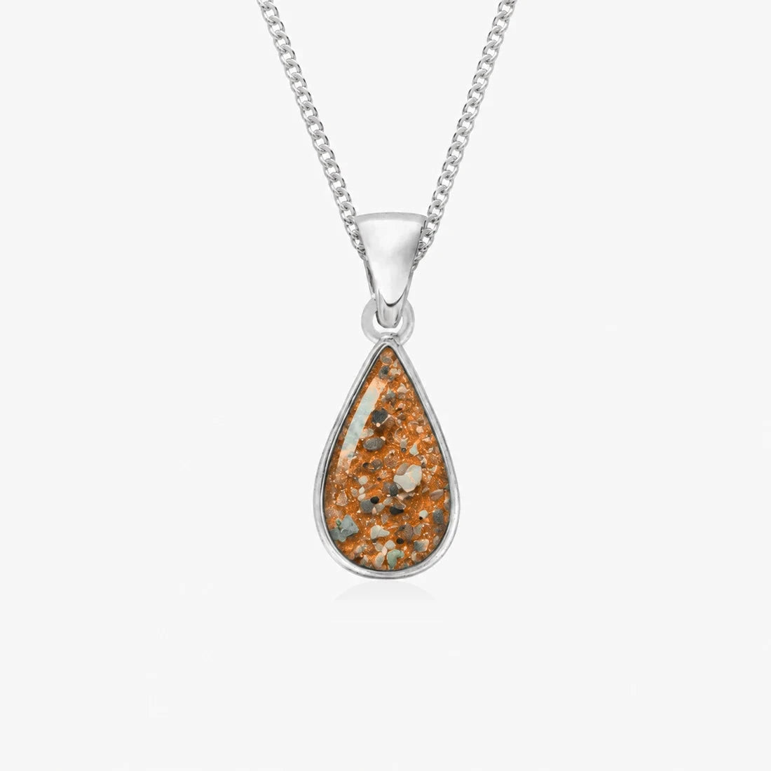 Tear Drop Ashes Necklace in Amber with visible inclusions
