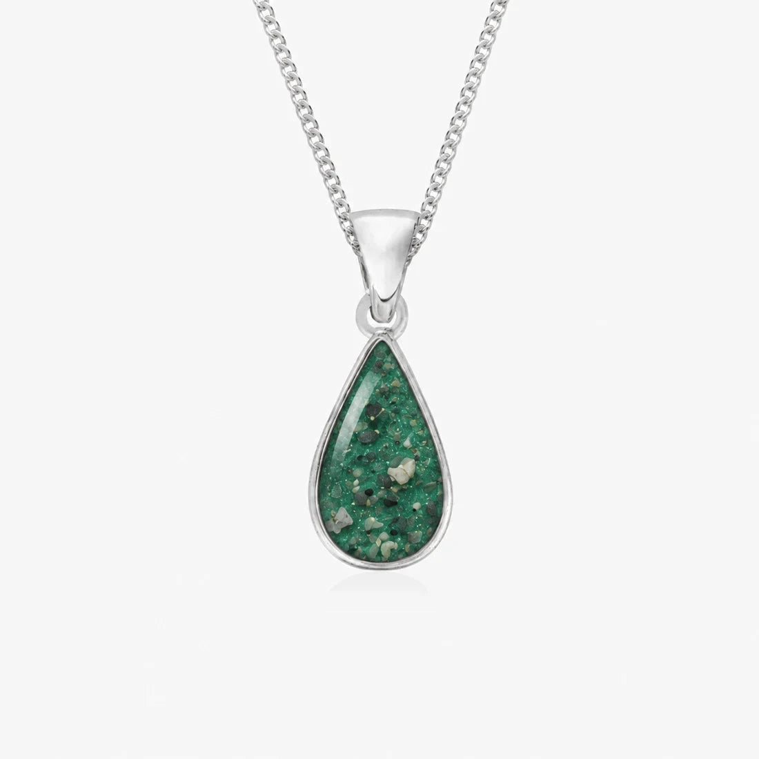 Tear Drop Ashes Necklace in Emerald with visible inclusions
