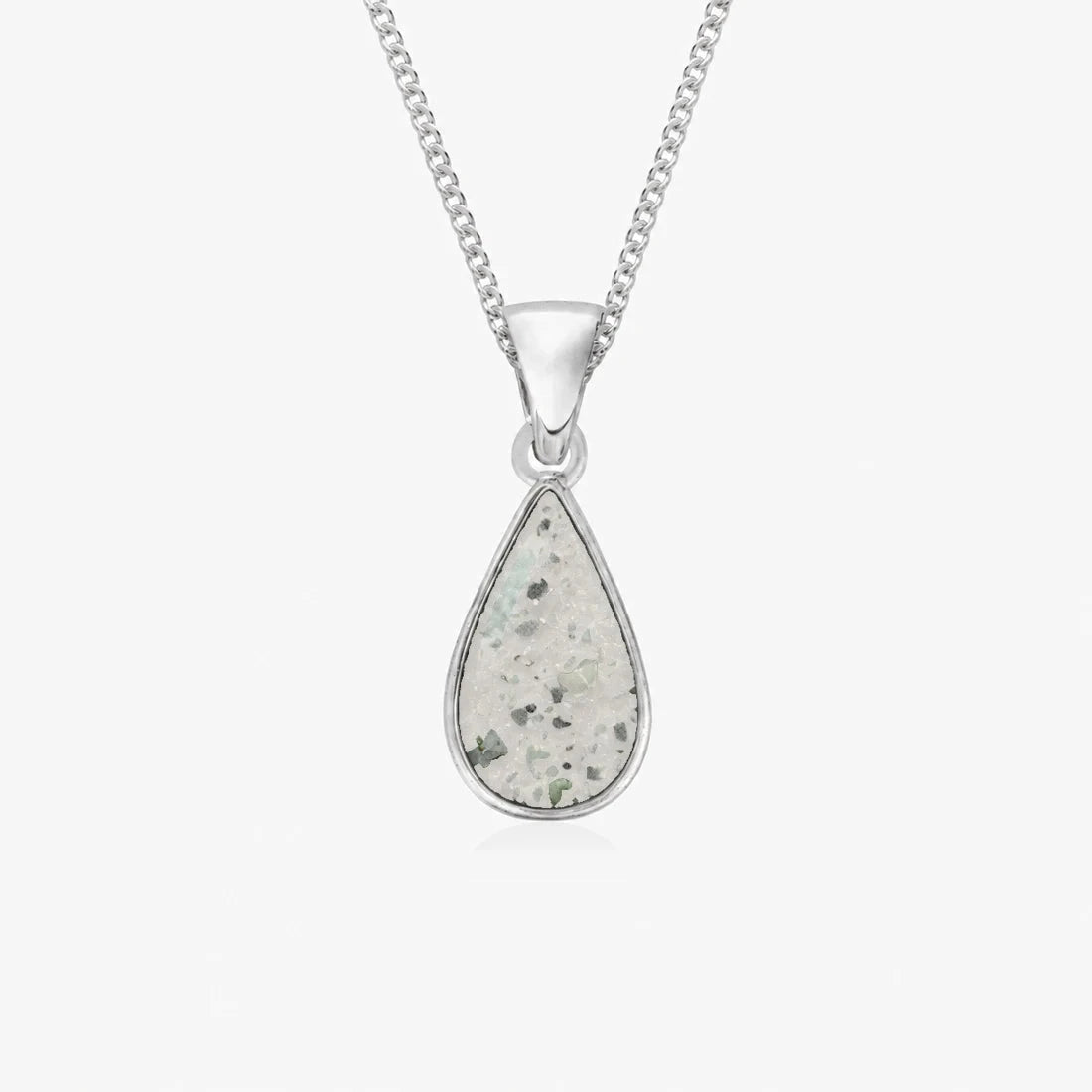Tear Drop Ashes Necklace in Pearl with visible inclusions