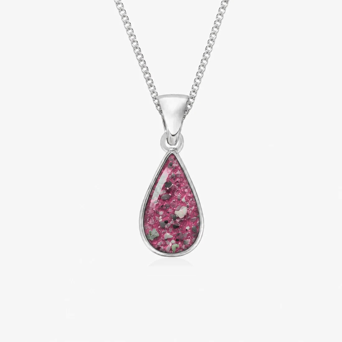 Tear Drop Ashes Necklace in Pink with visible inclusions