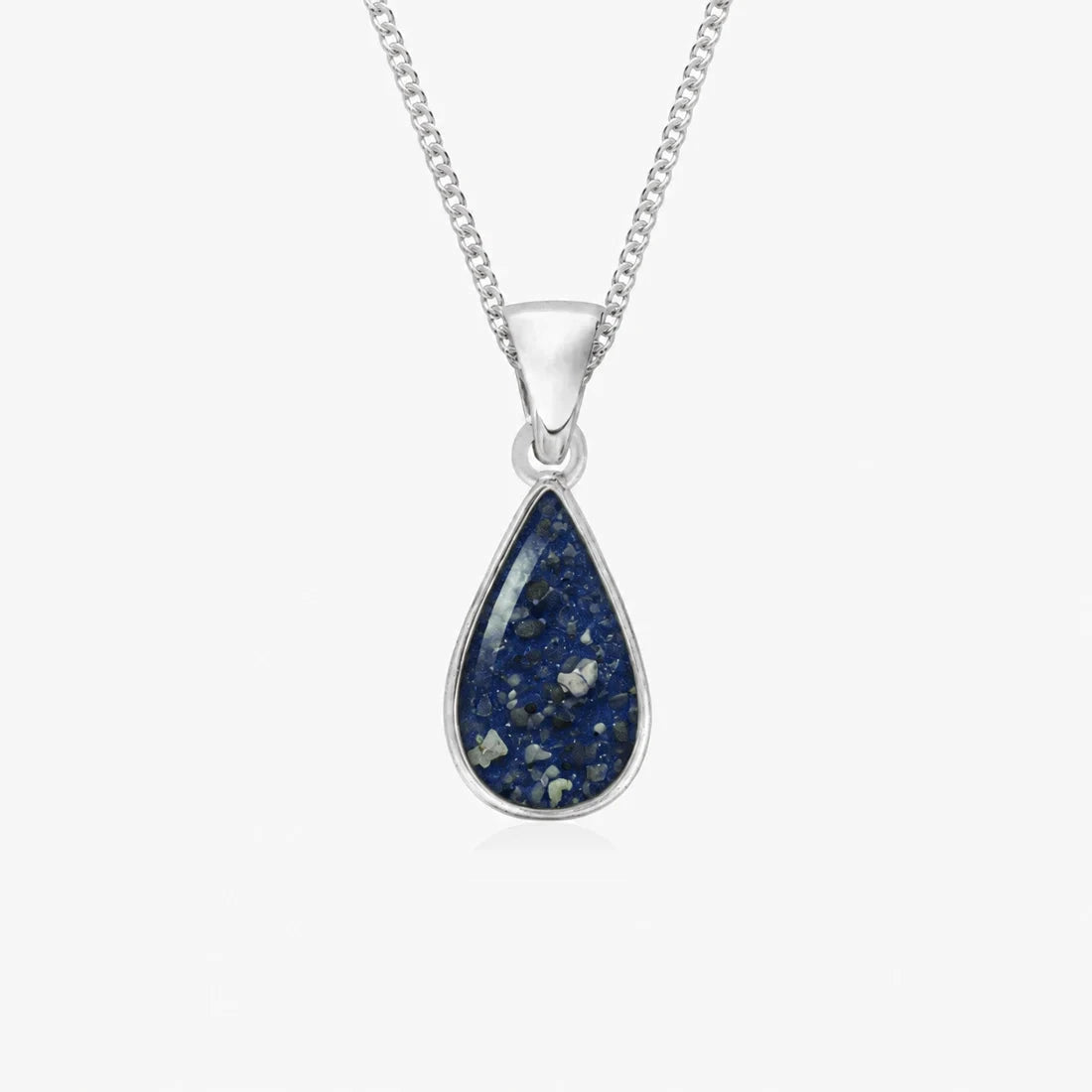 Tear Drop Ashes Necklace in Sapphire with visible inclusions