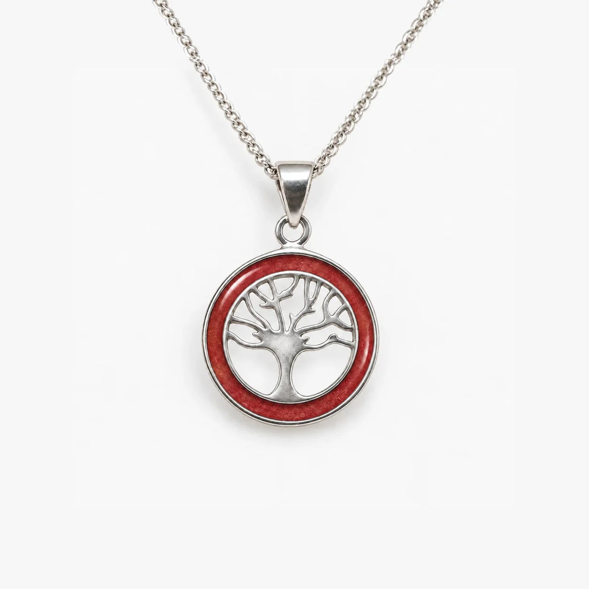 Tree of Life ashes necklace in Ruby Red, ashes hidden