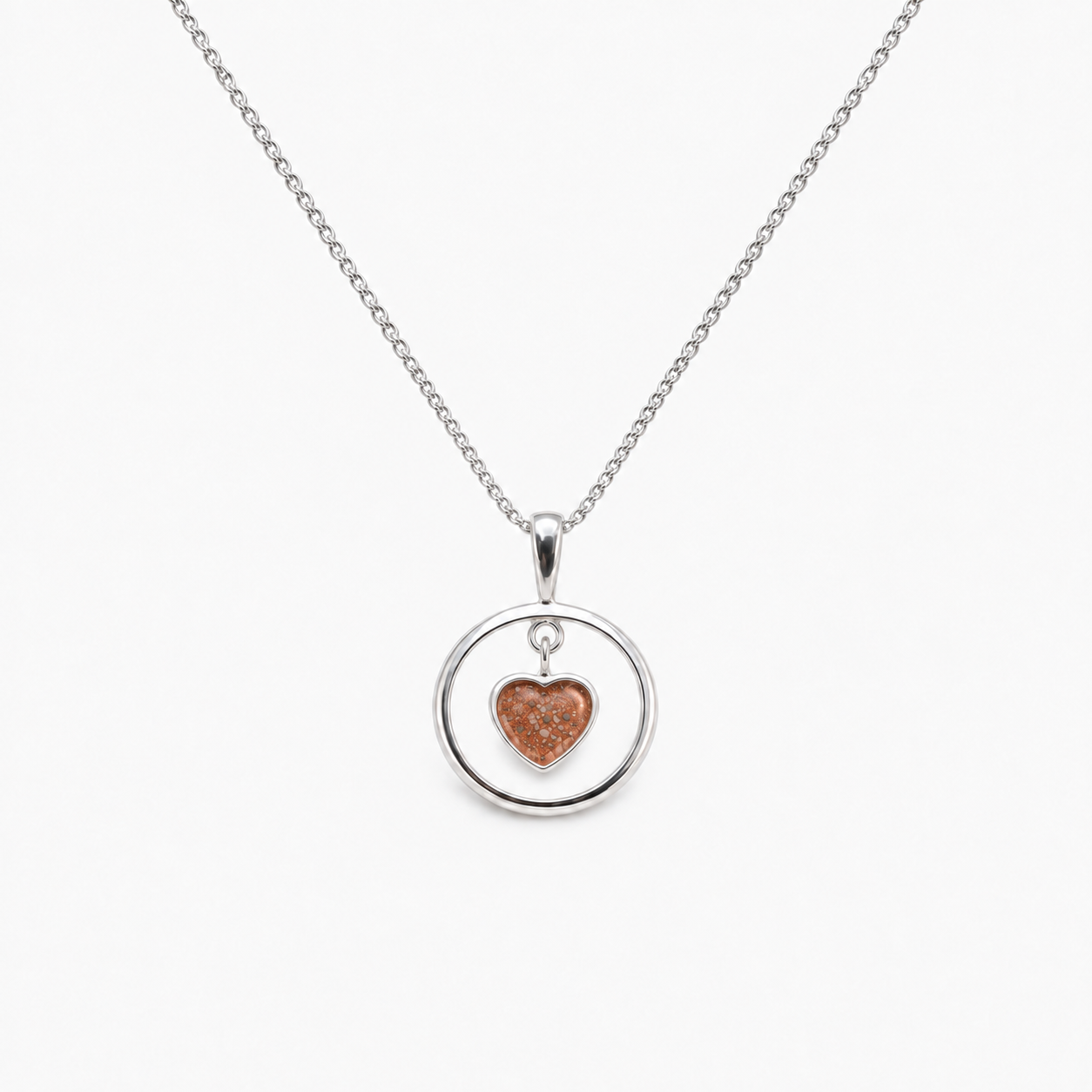 Floating Heart Ashes Necklace — Copper, visible ashes